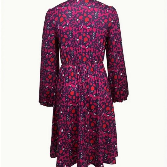 NWT Flirty & Floral V-Neck Spring Summer Dress Puffy Sleeve Midi Red Navy L-XL12 - Picture 3 of 9